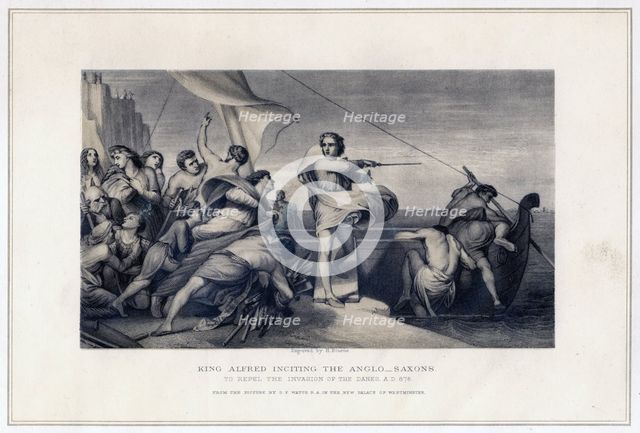 'King Alfred Inciting the Anglo-Saxons to Repel the Invasion of the Danes, 896', (c1847). Artist: Herbert Bourne