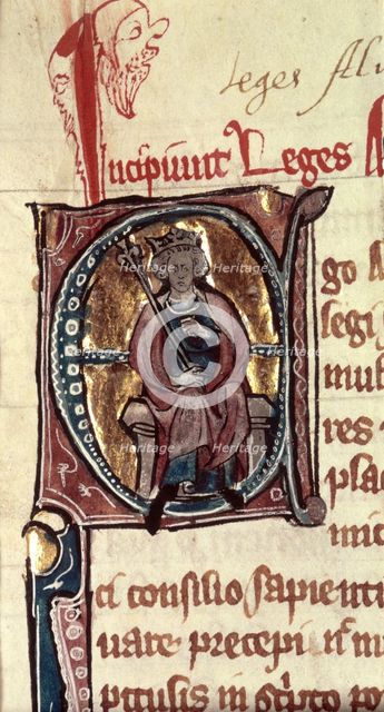 King Alfred the Great enthroned, 14th century.  Creator: Unknown.