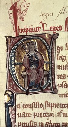 King Alfred the Great enthroned, 14th century. Creator: Unknown