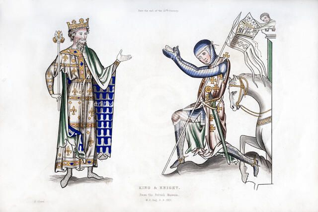 King and knight, late 12th century, (1843).Artist: Henry Shaw