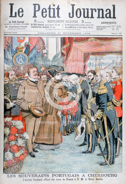 King and Queen of Portugal, presented with flowers by Admiral Touchard, 1904. Artist: Unknown