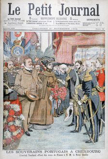 King and Queen of Portugal, presented with flowers by Admiral Touchard, 1904