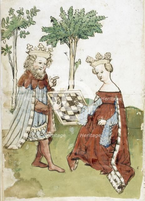 King and queen playing chess, 15th century. Creator: Unknown.