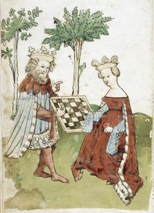 King and queen playing chess, 15th century. Creator: Unknown