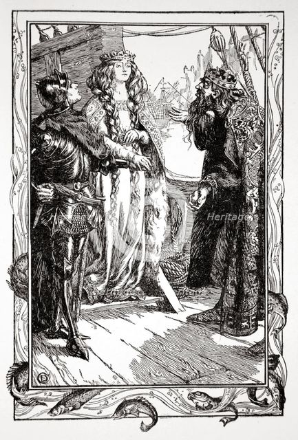 'King Anguish gives Isolt to Sir Tristram', 1905.  Creator: Dora Curtis.
