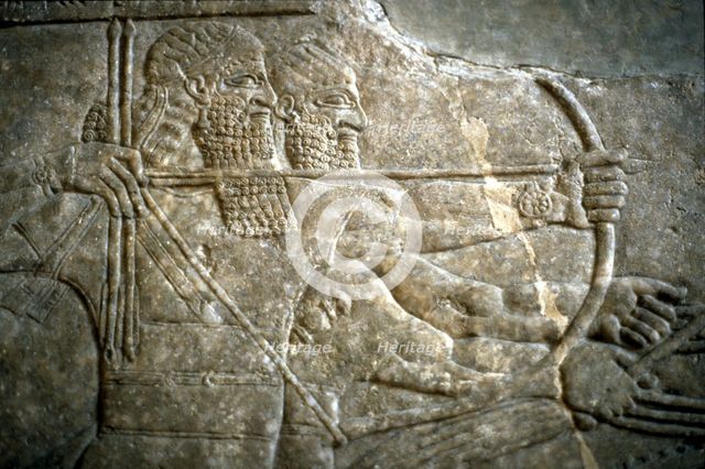King Ashurnasirpal II during a royal lion hunt, 650-620 BC. Artist: Assyrian Art  