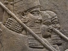 King Ashurnasirpal II during a royal lion hunt, 7th cen. BC. Artist: Assyrian Art