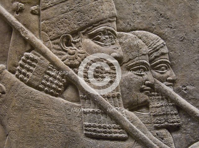King Ashurnasirpal II during a royal lion hunt, 7th cen. BC. Artist: Assyrian Art  
