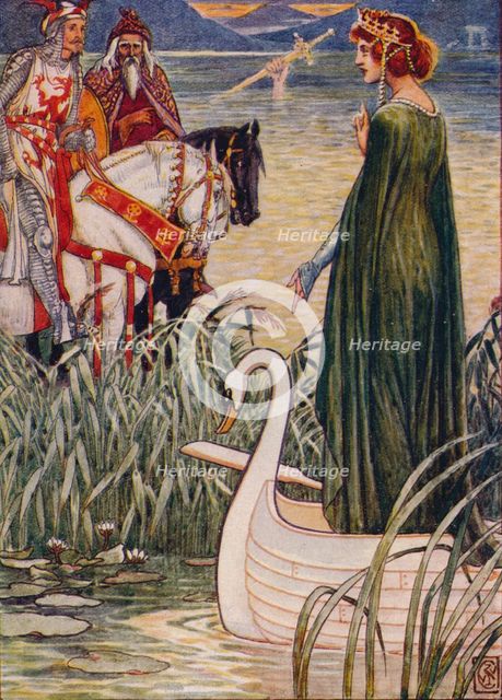 'King Arthur asks the Lady of the Lake for the sword Excalibur', 1911.  Artist: Walter Crane.
