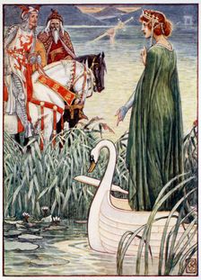 King Arthur asks the Lady of the Lake for the sword Excalibur 1911. Creator: Unknown