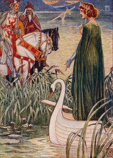 King Arthur asks the Lady of the Lake for the sword Excalibur 1911. Artist: Walter Crane