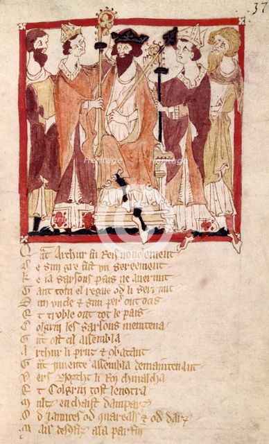 King Arthur's coronation, 14th century.  Creator: Unknown.