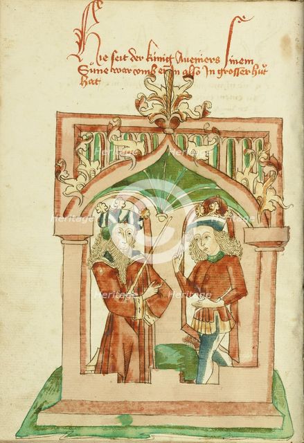 King Avenir Converses with Josaphat; Barlaam und Josaphat, 1469. Creators: Hans Schilling, Diebolt Lauber.