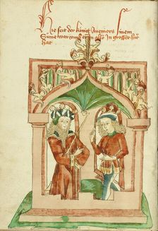 King Avenir Converses with Josaphat; Barlaam und Josaphat, 1469. Creators: Hans Schilling, Diebolt Lauber