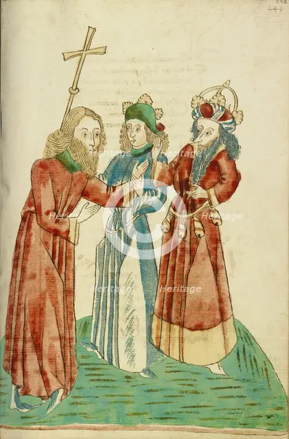 King Avenir and Josaphat Converse with Nachor; Barlaam und Josaphat, 1469. Creators: Hans Schilling, Diebolt Lauber.