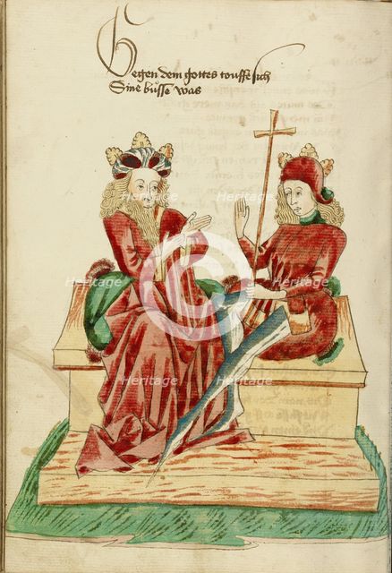 King Avenir and Josaphat in Conversation; Barlaam und Josaphat, 1469. Creators: Hans Schilling, Diebolt Lauber.