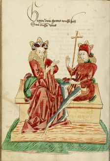 King Avenir and Josaphat in Conversation; Barlaam und Josaphat, 1469. Creators: Hans Schilling, Diebolt Lauber