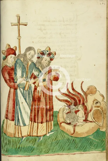 King Avenir, Josaphat and Nachor Behold the Hell Mouth; Barlaam und Josaphat, 1469. Creators: Hans Schilling, Diebolt Lauber.