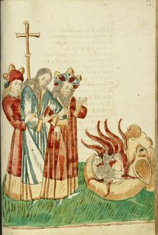 King Avenir, Josaphat and Nachor Behold the Hell Mouth; Barlaam und Josaphat, 1469. Creators: Hans Schilling, Diebolt Lauber