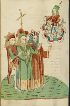 King Avenir, Josaphat, and a Pagan Scholar Behold an Image of Adonis and his Hounds, 1469. Creators: Hans Schilling, Diebolt Lauber