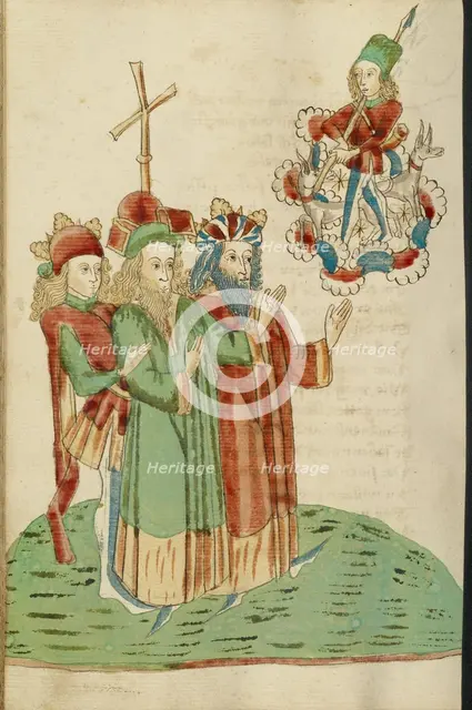 King Avenir, Josaphat, and a Pagan Scholar Behold an Image of Adonis and his Hounds, 1469. Creators: Hans Schilling, Diebolt Lauber.