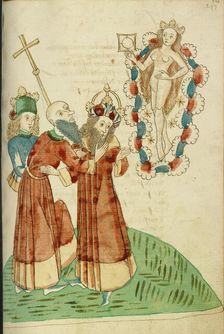 King Avenir, Josaphat, and a Pagan Scholar Behold the Personification of Venus, 1469. Creators: Hans Schilling, Diebolt Lauber