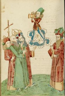 King Avenir, Josaphat, and the Pagan Scholars Behold an Image of Bacchus, 1469. Creators: Hans Schilling, Diebolt Lauber