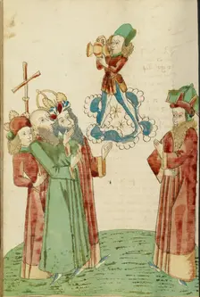 King Avenir, Josaphat, and the Pagan Scholars Behold an Image of Bacchus, 1469. Creators: Hans Schilling, Diebolt Lauber
