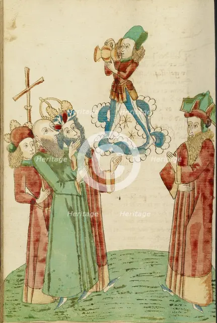 King Avenir, Josaphat, and the Pagan Scholars Behold an Image of Bacchus, 1469. Creators: Hans Schilling, Diebolt Lauber.