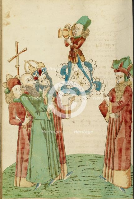 King Avenir, Josaphat, and the Pagan Scholars Behold an Image of Bacchus, 1469. Creators: Hans Schilling, Diebolt Lauber.
