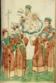 King Avenir, Josaphat and the Pagan Scholars Behold the Personification of Saturn, 1469. Creators: Hans Schilling, Diebolt Lauber