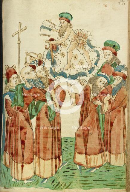 King Avenir, Josaphat and the Pagan Scholars Behold the Personification of Saturn, 1469. Creators: Hans Schilling, Diebolt Lauber.