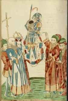 King Avenir, Josaphat and the Pagan Scholars Behold the Personification of Mars, 1469. Creators: Hans Schilling, Diebolt Lauber