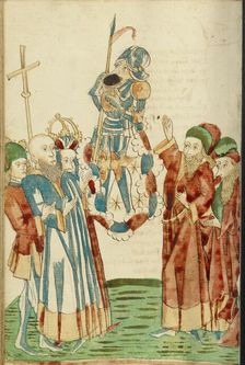 King Avenir, Josaphat and the Pagan Scholars Behold the Personification of Mars, 1469. Creators: Hans Schilling, Diebolt Lauber