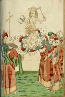 King Avenir, Josaphat and the Pagan Scholars Behold the Sun God in the Clouds, 1469. Creators: Hans Schilling, Diebolt Lauber