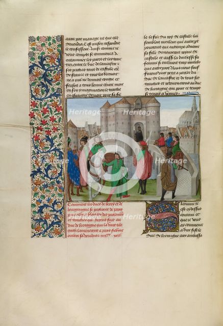 King Avenir Leaving the Enthroned Josaphat; Barlaam und Josaphat, 1469. Creators: Hans Schilling, Diebolt Lauber.
