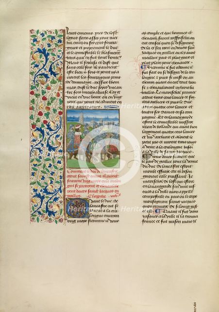 King Avenir Speaks to a Pagan Scholar in Josaphat's Presence; Barlaam und Josaphat, 1469. Creators: Hans Schilling, Diebolt Lauber.