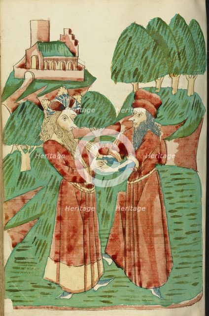 King Avenir Receives Advice from Theodas; Barlaam und Josaphat, 1469. Creators: Hans Schilling, Diebolt Lauber.