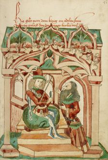 King Avenir Receiving Barlaam's Precious Gem; Barlaam und Josaphat, 1469. Creators: Hans Schilling, Diebolt Lauber