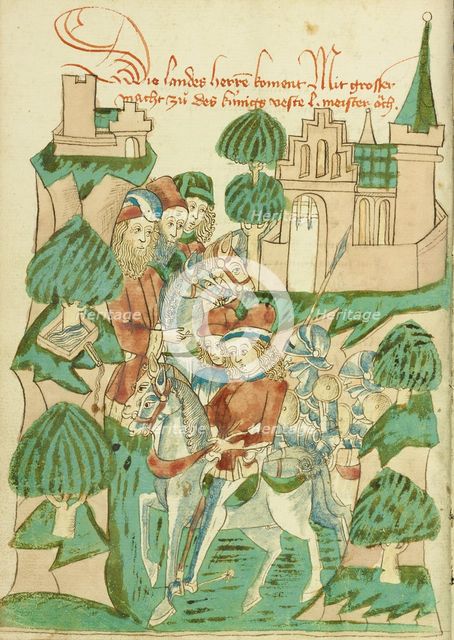 King Avenir with Nobles and Masters; Barlaam und Josaphat, 1469. Creators: Hans Schilling, Diebolt Lauber.