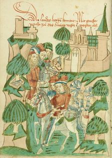 King Avenir with Nobles and Masters; Barlaam und Josaphat, 1469. Creators: Hans Schilling, Diebolt Lauber