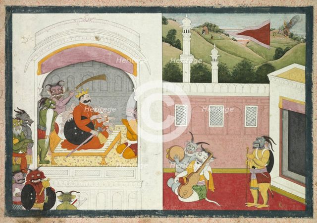 King Bana enjoying music in his court, from the Usha-Aniruddha section of a Krishna Lila, c. 1760-17 Creator: Unknown.