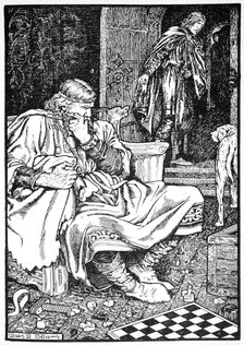 King Canute and Earl Ulf quarrel over chess, Roskilde, Denmanrk, 1026 (1913). Creator: Morris Meredith Williams
