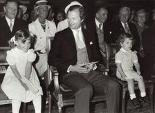 King Carl XVI Gustav of Sweden with Princess Victoria and Prince Carl Philip, 1982