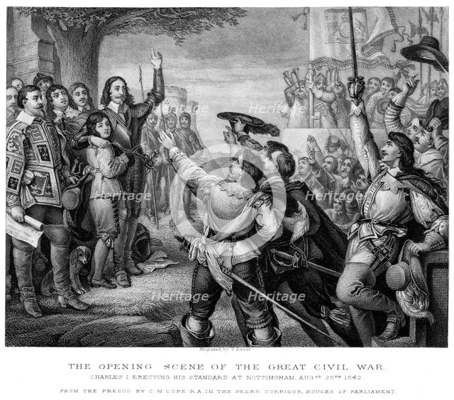 King Charles I (1600-1649) erecting his standard at Nottingham, 25th August 1642. Creator: Tim Bauer.