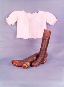 King Charles I's buskin boots of embroidered leather and shirt, c1630. Creator: Unknown