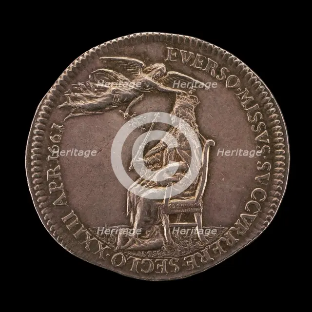 King Charles II Enthroned, being Crowned by Peace [reverse], 1661. Creator: Thomas Simon.