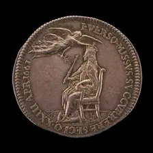 King Charles II Enthroned, being Crowned by Peace [reverse], 1661. Creator: Thomas Simon