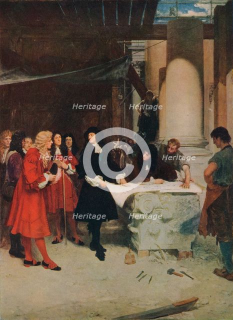 'King Charles II Visiting Wren During The Building of St. Paul's Cathedral', 1888, (1912). Artist: John Seymour Lucas.