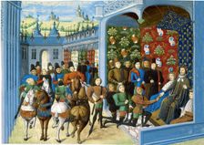 King Charles VI of France receives the English envoys. From the Jean Froissart's Chroniques, before Artist: Master of the Harley Froissart (active 1460-1470)